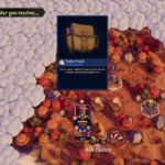 Screenshot from "For The King 2" showing a "Tinder Pouch" item reward with description, alongside characters on a hexagonal map.