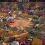 A tactical turn-based scene from "For The King 2," featuring characters in a colorful autumn forest setting, preparing for a battle against a spider enemy.