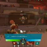 A character in a video game is attacking a training dummy, with gameplay interface elements visible at the bottom of the screen.