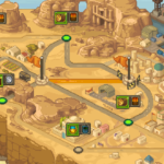 Map screen from Metal Slug Tactics showing a desert landscape with various icons representing locations and resources.