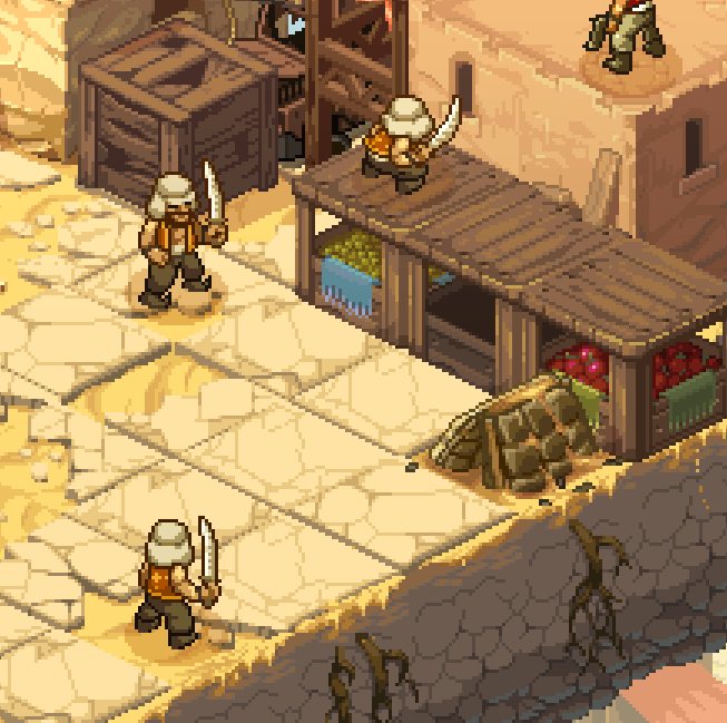 Gameplay scene from Metal Slug Tactics featuring characters with swords on a desert landscape.