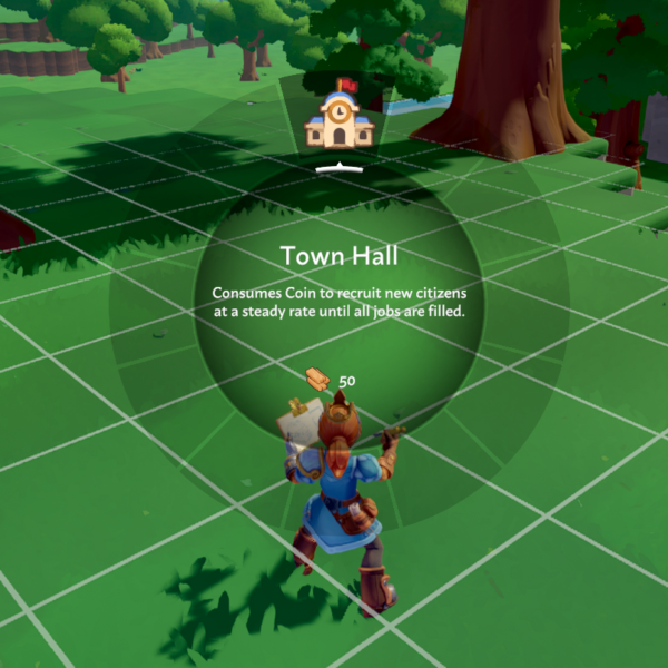 Screenshot from the video game Overthrown showing a character with a clipboard and a town hall interface.