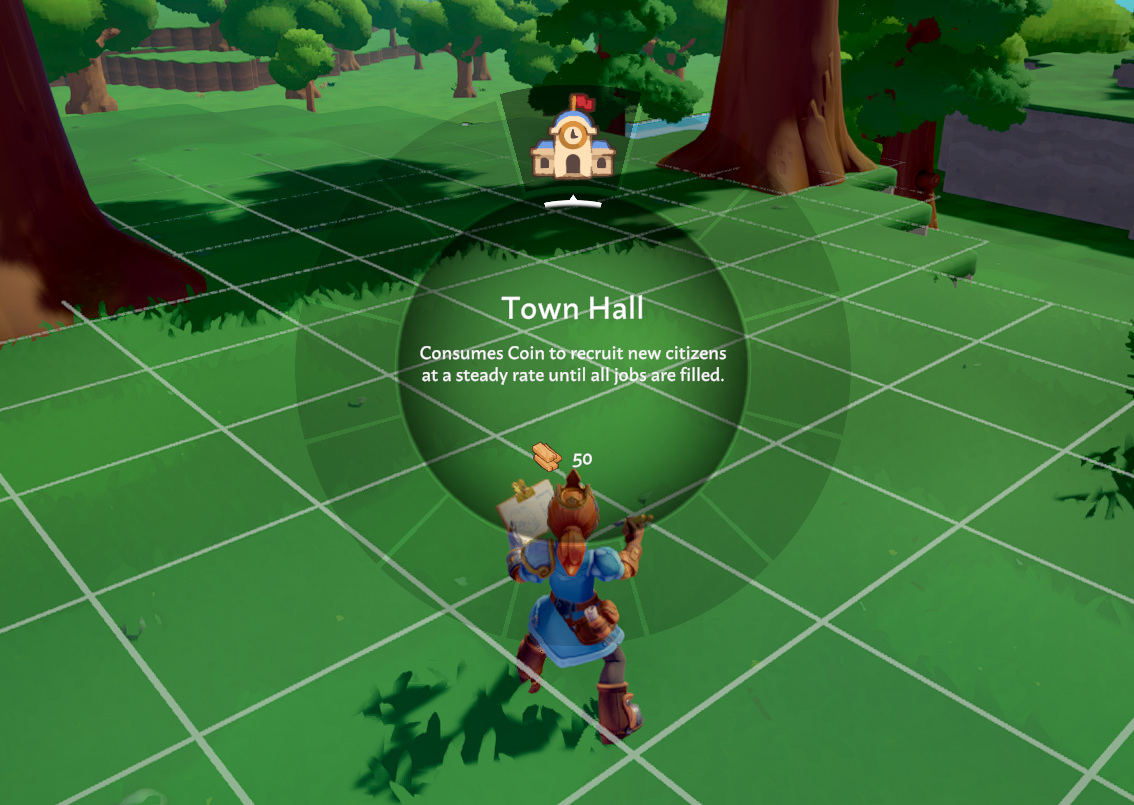 Screenshot from the video game Overthrown showing a character with a clipboard and a town hall interface.