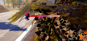 A character icon and health bar overlayed on foliage in a game environment.