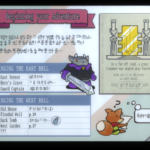 Screenshot from the video game Tunic, featuring a guide section titled "Beginning your Adventure," with checklists for ringing the East and West bells, accompanied by illustrations of a character and a treasure.