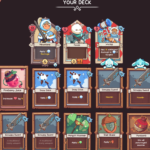 Screenshot of a deck in the video game Wildfrost, displaying various cards including characters and items with abilities and stats.