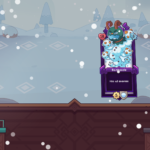 Card screen from Wildfrost featuring a character named Bamboozle, surrounded by snow with the ability to hit all enemies.