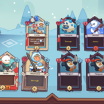 Screenshot from the game Wildfrost featuring various character cards in a snowy landscape.