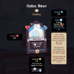 Card display for "Ooba Bear," an enemy with 6 health and various gameplay mechanics in the game Wildfrost.