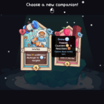 Screenshot from Wildfrost showing two companion cards: "Wallop" and "Snow," with brief descriptions of their abilities.