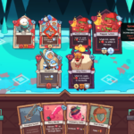 Screenshot of a game interface from Wildfrost, displaying character cards and abilities on an icy background.