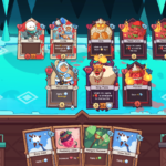 A screenshot from the game Wildfrost, displaying various character cards and abilities in a colorful, icy environment.