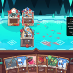 Screenshot from the game Wildfrost, featuring character cards and a UI guide about calling enemies using the Wave Bell.